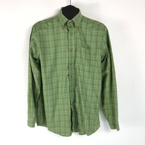 L.L. Bean Wrinkle-Resistant Long Sleeve Shirt Men's Medium Green Plaid Cotton - Picture 1 of 12